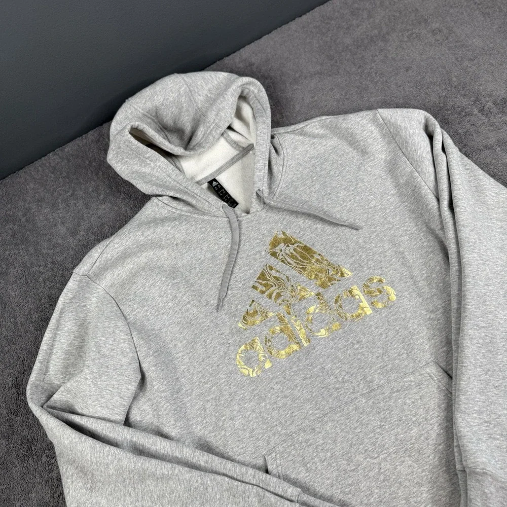 Adidas Sweater Mens Size 2XL Gray Casual Pullover Hoodie Sweatshirt - Picture 3 of 7